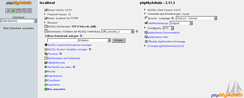 phpmyadmin unter XAMPP